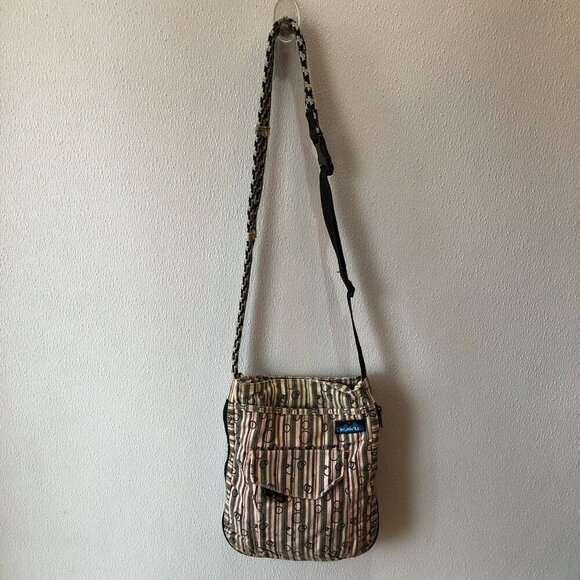 Kavu Pink Gray Striped Crossbody Strap Pockets Casual Canvas Sling Bag Purse - Picture 2 of 16